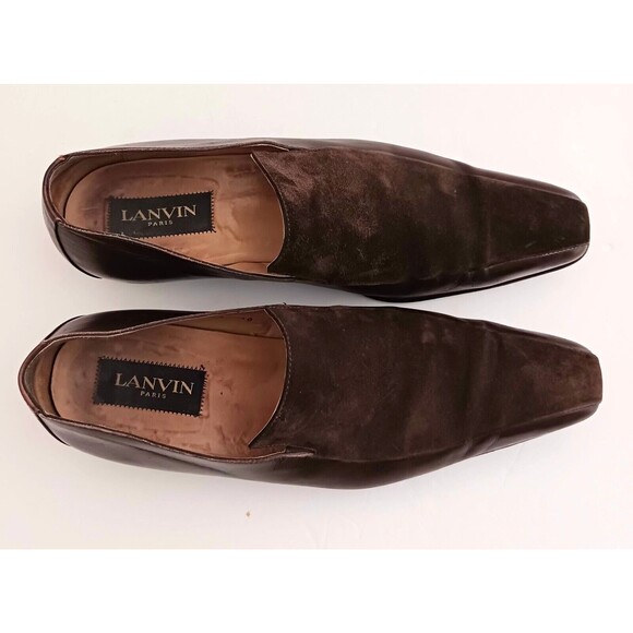 VTG Lanvin Paris Brown Leather Suede Slip On Dress Loafer Sz US 10 - Picture 4 of 9